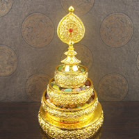 Messing Buddhistische Reichtumsvase, mit Zinklegierung, goldfarben plattiert, buddhistischer Schmuck & mit Strass, 85mm, 75mm, 18mm, 20mm, 20mm, 22mm, verkauft von setzen