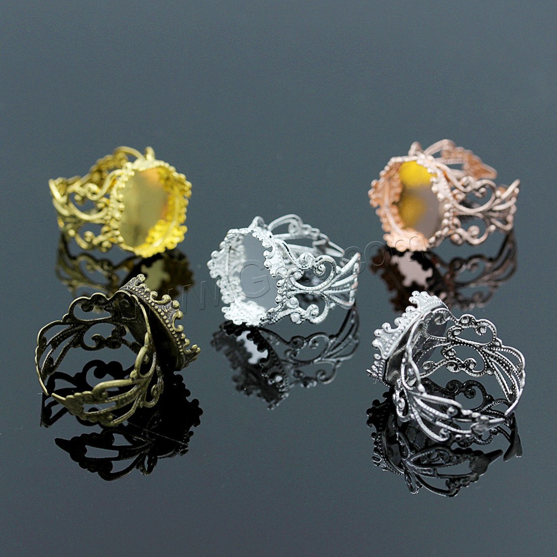 Латунная основа-гнездо для кольца, Латунь, Форма цветка, Другое покрытие, различный внутренний диаметр по выбору, Много цветов для выбора, не содержит никель, свинец, 17-22mm, 10ПК/сумка, продается сумка