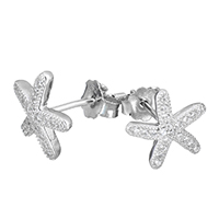 Cubic Zirconia Micro Pave Sterling Silver Earring, 925 Sterling Silver, Starfish, micro pave cubic zirconia 