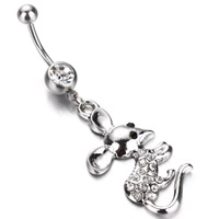 Stainless Steel Belly Ring, Mouse, with rhinestone, original color 