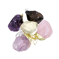 Natural Quartz Pendants, with Brass, Nuggets, plated nickel, lead & cadmium free, 19-33x34-38x18-28mm Approx 