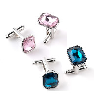 Zinc Alloy Cufflinks, with Crystal, Rectangle, silver color plated, for man & faceted 