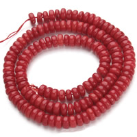 Natürliche Korallen Perlen, Rondell, rot, 3x6mm, Bohrung:ca. 1mm, Länge:ca. 15.5 ZollInch, ca. 134PCs/Strang, verkauft von Strang