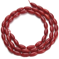 Natürliche Korallen Perlen, oval, rot, 4x8mm, Bohrung:ca. 1mm, Länge:ca. 15.5 ZollInch, ca. 50PCs/Strang, verkauft von Strang