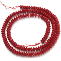 Natürliche Korallen Perlen, flache Runde, rot, 3x5mm, Bohrung:ca. 1mm, Länge:ca. 15.5 ZollInch, ca. 159PCs/Strang, verkauft von Strang