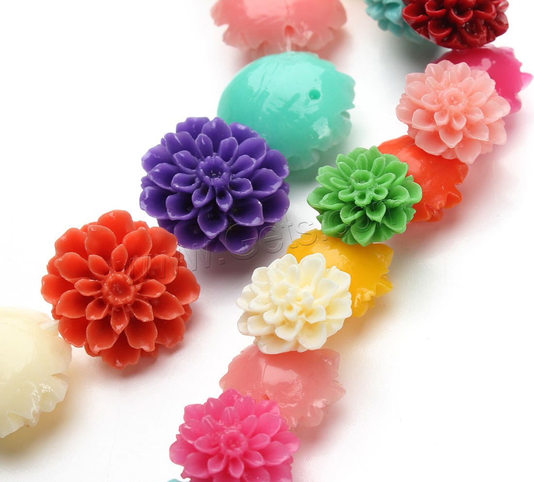 Natürliche Korallen Perlen, Harz, Blume, imitierte Koralle & verschiedene Größen vorhanden, gemischte Farben, Bohrung:ca. 1mm, Länge:ca. 15.5 ZollInch, verkauft von Strang
