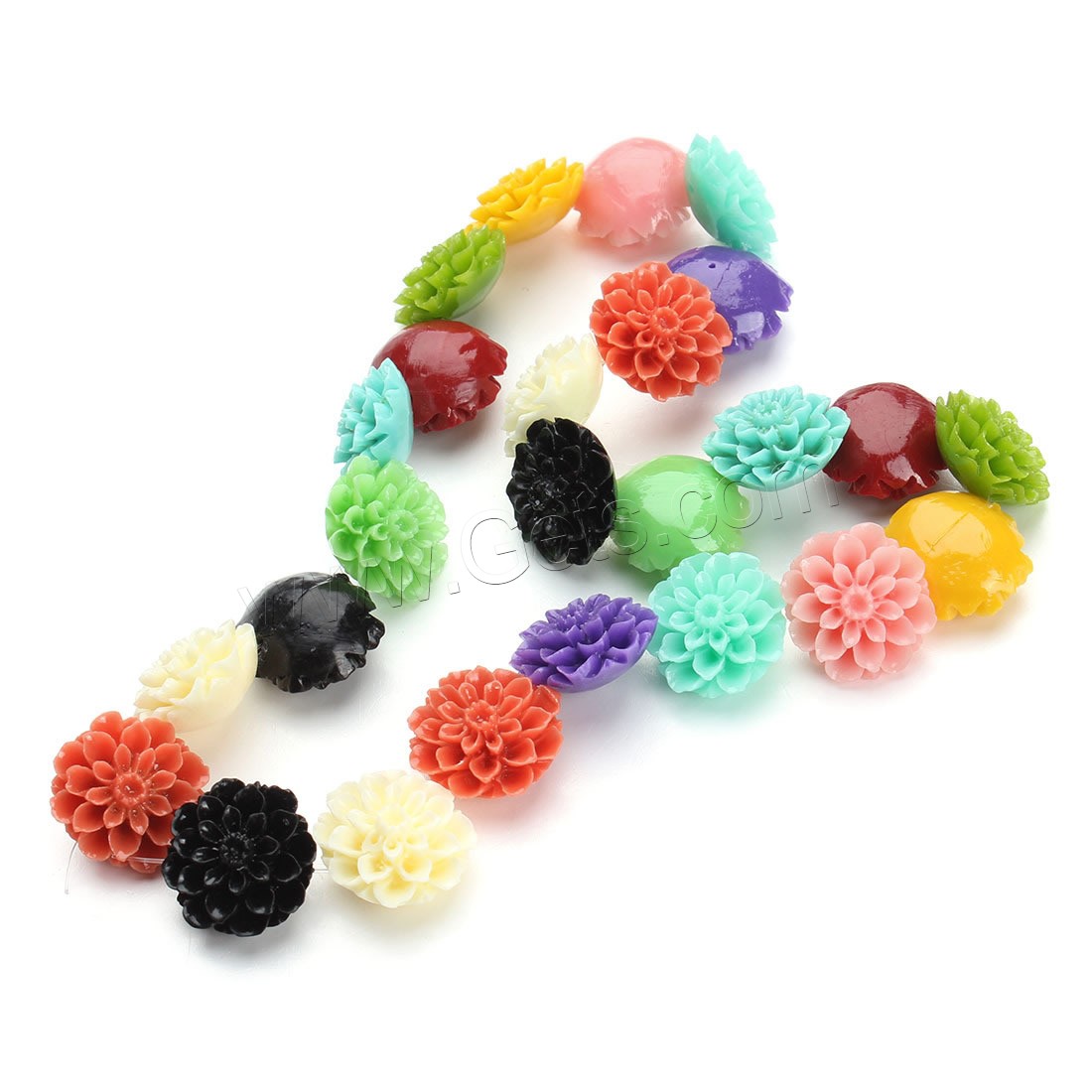 Natürliche Korallen Perlen, Harz, Blume, imitierte Koralle & verschiedene Größen vorhanden, gemischte Farben, Bohrung:ca. 1mm, Länge:ca. 15.5 ZollInch, verkauft von Strang