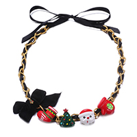 Christmas Jewelry Necklace, Zinc Alloy, with Satin Ribbon & Velveteen, gold color plated, adjustable & for woman & enamel Approx 19.8 Inch 