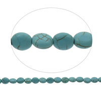 Synthetische Türkis Perlen, flachoval, verschiedene Größen vorhanden, blau, Bohrung:ca. 1mm, Länge:ca. 15.5 ZollInch, verkauft von Strang