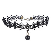 Fashion Choker Necklace, Lace, with Crystal, zinc alloy lobster clasp, with 2lnch extender chain, Flower, antique bronze color plated, for woman, black Approx 12.2 Inch 