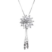 Crystal Sweater Chain Necklace, Zinc Alloy, with Crystal, Flower, platinum color plated, lariat style & snake chain & for woman, 20mm, 38mm Approx 31.5 Inch 