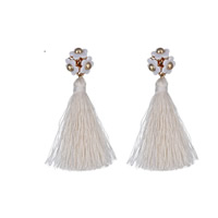 Fashion Tassel Earring, Zinc Alloy, with Cotton & Resin, 316L stainless steel post pin, Flower, gold color plated, white 