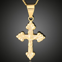Brass Cross Pendants, Crucifix Cross, 18K gold plated, Christian Jewelry & with letter pattern, lead & cadmium free Approx 3-5mm 