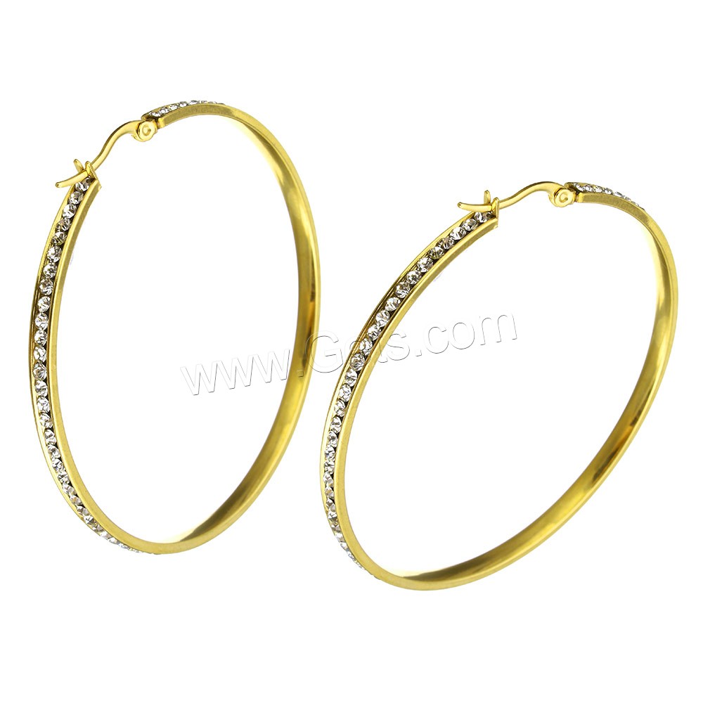 Stainless Steel Hoop Earring, gold color plated, different size for choice & with rhinestone, Sold By Pair