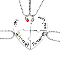 Zinc Alloy Puzzle Friendship Necklace, Heart, word best friends forever, silver color plated, ball chain & with letter pattern & for woman & enamel & with rhinestone, nickel, lead & cadmium free Approx 19.6 Inch 