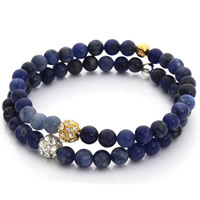 Sodalite Bracelet, with Zinc Alloy, Round, plated, with rhinestone 6mm Approx 7 Inch 