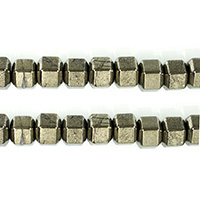 Goldene Pyrit Perlen, Sechseck, natürlich, 8.5x10.5x12mm, Bohrung:ca. 1.3mm, Länge:ca. 16 ZollInch, ca. 48PCs/Strang, verkauft von Strang