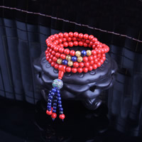 108 Mala Beads, Cinnabar, with Synthetic Lapis & Resin & Cloisonne & Zinc Alloy, synthetic, Buddhist jewelry & imitation amber & for woman & , 6mm Approx 28 Inch 