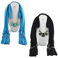 Polyester Long Pendant Scarf, with Shell & Resin & Zinc Alloy, plated, for woman 