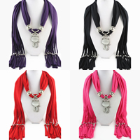 Polyester Long Pendant Scarf, with Cats Eye & Zinc Alloy, Cat, plated, for woman & with rhinestone 