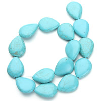 Synthetische Türkis Perlen, Tropfen, blau, 21x27x8mm, Bohrung:ca. 1.5mm, Länge:ca. 15.5 ZollInch, ca. 14PCs/Strang, verkauft von Strang