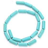 Synthetische Türkis Perlen, Zylinder, blau, 6x18mm, Bohrung:ca. 1.5mm, Länge:ca. 15.5 ZollInch, ca. 20PCs/Strang, verkauft von Strang