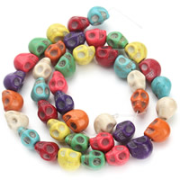 Synthetische Türkis Perlen, Schädel, gemischte Farben, 10x11x12mm, Bohrung:ca. 1.5mm, Länge:ca. 15.5 ZollInch, ca. 30PCs/Strang, verkauft von Strang