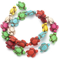 Synthetische Türkis Perlen, Schildkröter, gemischte Farben, 14x18x7mm, Bohrung:ca. 1.5mm, Länge:ca. 15.5 ZollInch, ca. 22PCs/Strang, verkauft von Strang