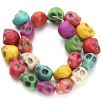 Synthetische Türkis Perlen, Schädel, gemischte Farben, 15x18x7mm, Bohrung:ca. 1.5mm, Länge:ca. 15.5 ZollInch, ca. 22PCs/Strang, verkauft von Strang