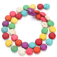Synthetische Türkis Perlen, flache Runde, gemischte Farben, 10x5mm, Bohrung:ca. 1.5mm, Länge:ca. 15.5 ZollInch, ca. 40PCs/Strang, verkauft von Strang