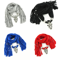 Polyester Long Pendant Scarf, with Resin & Zinc Alloy, Leopard, platinum color plated, for woman & with rhinestone 