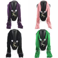 Polyester Long Pendant Scarf, with Zinc Alloy, Horse, plated, for woman & with rhinestone 