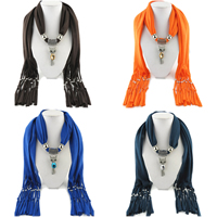 Polyester Long Pendant Scarf, with Crystal & Zinc Alloy, Fox, platinum color plated, for woman & faceted & with rhinestone 