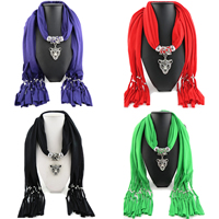 Polyester Long Pendant Scarf, with Resin & Zinc Alloy, Leopard, plated, for woman & with rhinestone 