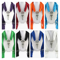 Polyester Long Pendant Scarf, with Cats Eye & Zinc Alloy, Fox, plated, for woman & with rhinestone 