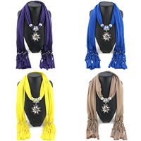 Polyester Long Pendant Scarf, with Zinc Alloy, Flower, plated, for woman & with rhinestone 