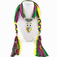 Polyester Long Pendant Scarf, with Resin & Zinc Alloy, Owl, plated, for woman & enamel 