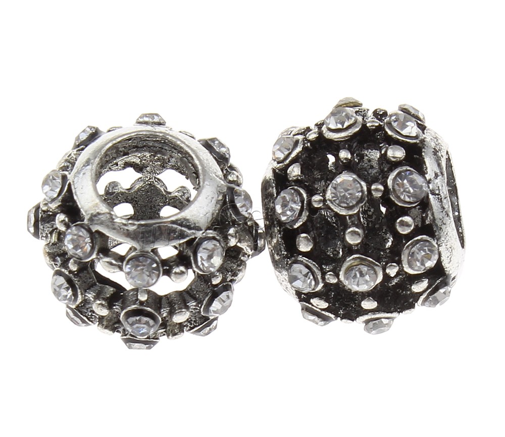 Rhinestone Zinc Alloy European Beads, Drum, plated, different size for choice & without troll & with rhinestone & hollow, more colors for choice, lead & cadmium free, Hole:Approx 5mm, Sold By PC