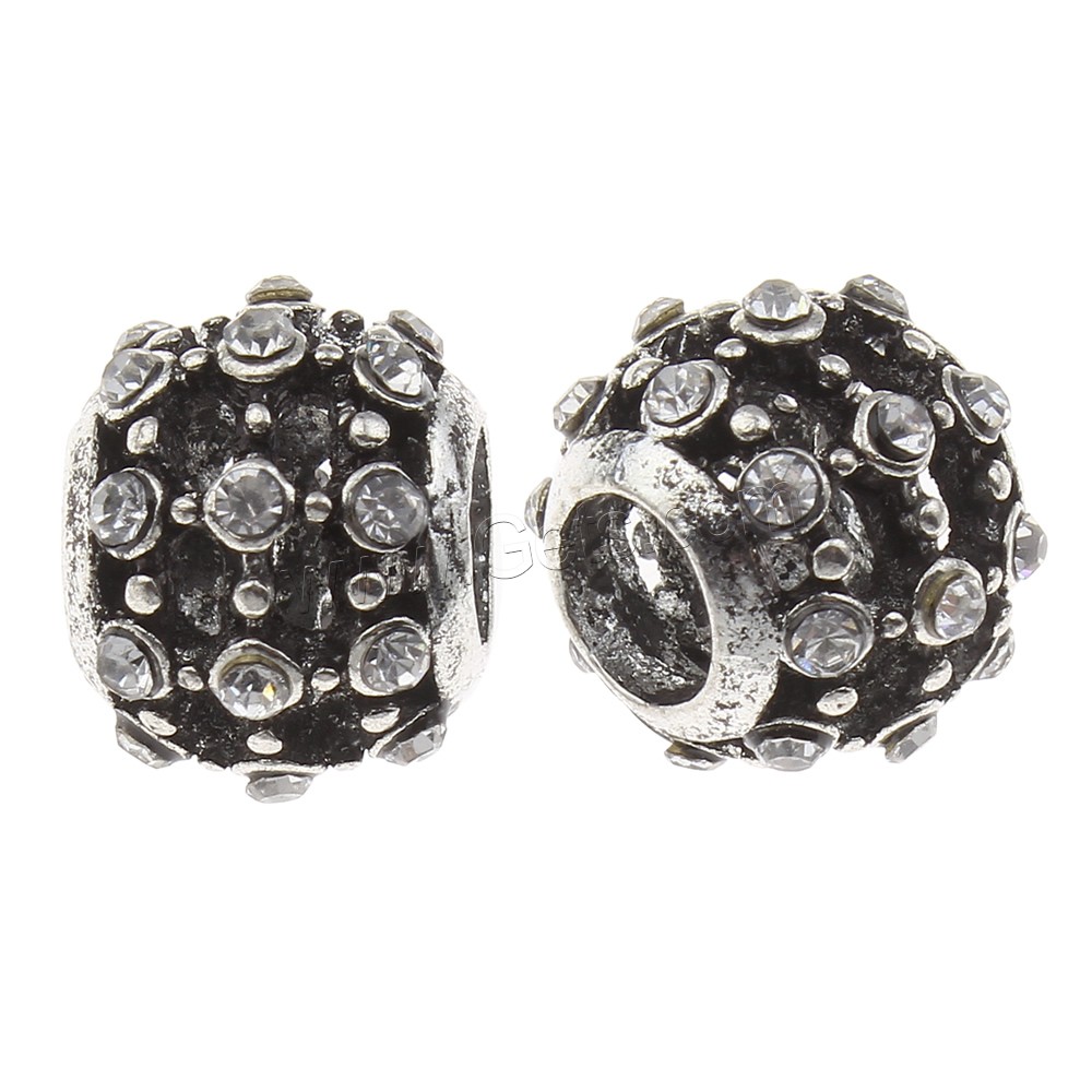 Rhinestone Zinc Alloy European Beads, Drum, plated, different size for choice & without troll & with rhinestone & hollow, more colors for choice, lead & cadmium free, Hole:Approx 5mm, Sold By PC