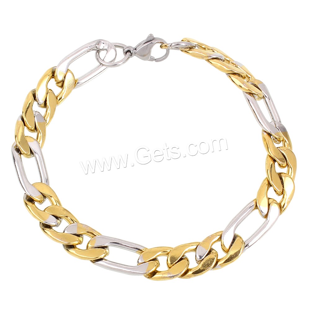 Unisex Bracelet, Stainless Steel, plated, different size for choice & figaro chain & two tone, Length:Approx 8 Inch, Sold By Strand