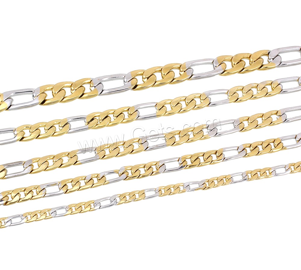 Unisex Bracelet, Stainless Steel, plated, different size for choice & figaro chain & two tone, Length:Approx 8 Inch, Sold By Strand