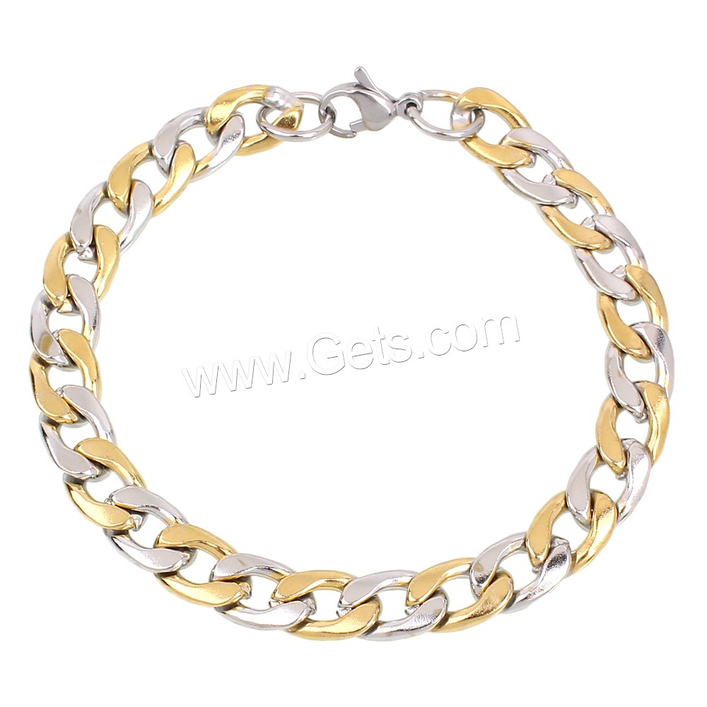 Unisex Bracelet, Stainless Steel, plated, different size for choice & curb chain & two tone, Length:Approx 8 Inch, Sold By Strand