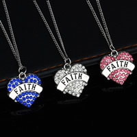 Rhinestone Zinc Alloy Necklace, with iron chain, Heart, word faith, plated, twist oval chain & for woman & enamel & with rhinestone lead & cadmium free Approx 17.5 Inch 