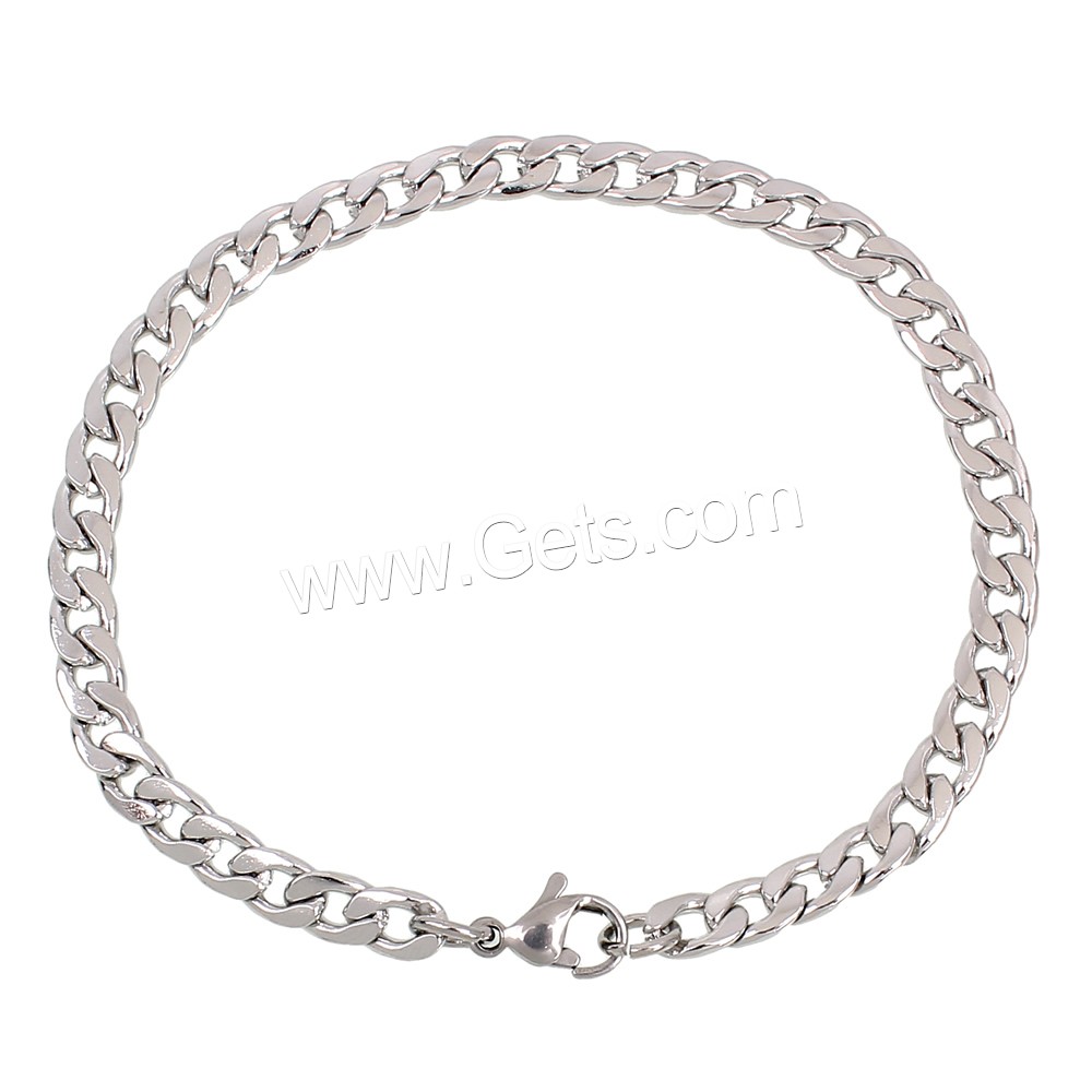Unisex Bracelet, Stainless Steel, different size for choice & curb chain, original color, Length:Approx 8 Inch, Sold By Strand