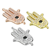 Cubic Zirconia Micro Pave Brass Connector, Evil Eye Hamsa, plated, Islamic jewelry & micro pave cubic zirconia & 1/1 loop Approx 1mm 