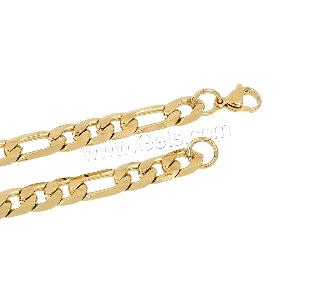 Unisex Bracelet, Stainless Steel, gold color plated, different size for choice & figaro chain, Length:Approx 8 Inch, Sold By Strand