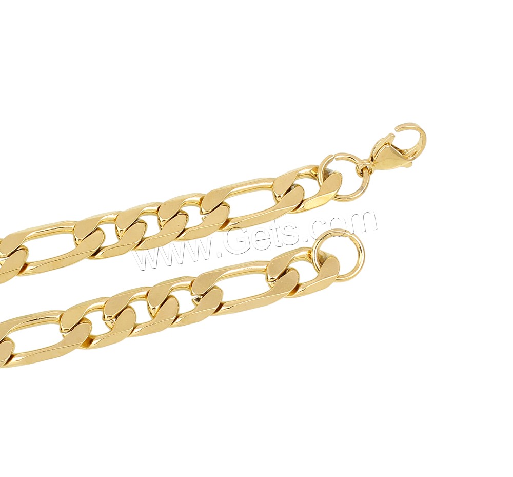 Unisex Bracelet, Stainless Steel, gold color plated, different size for choice & figaro chain, Length:Approx 8 Inch, Sold By Strand