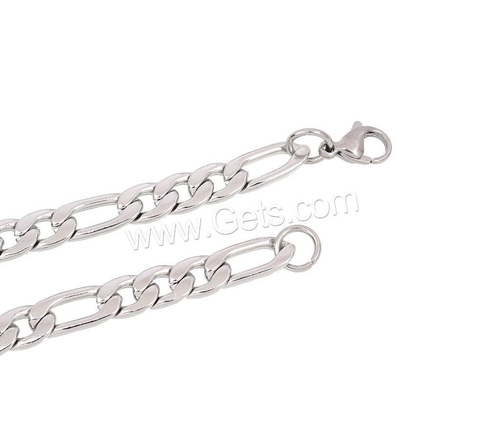 Unisex Bracelet, Stainless Steel, different size for choice & figaro chain, original color, Length:Approx 8 Inch, Sold By Strand