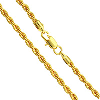 Collar en Cadena de Latón, metal, chapado en oro de 24 K, cadena de cuerda & para hombre, 3mm, longitud:aproximado 23.5 Inch, Vendido por Sarta
