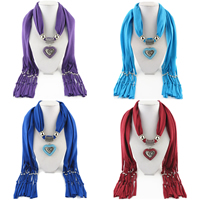Polyester Long Pendant Scarf, with Resin & Zinc Alloy, Heart, plated, for woman & with rhinestone 